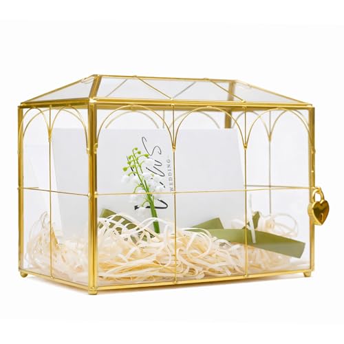 Corvanero Wedding Card Box with Slot and Lock 10.2 Glass Card Boxes for Reception Gold Decorative Card Holder Clear Reusable Keepsake Storage for Wedding Party Baby Showers Tabletop Decor