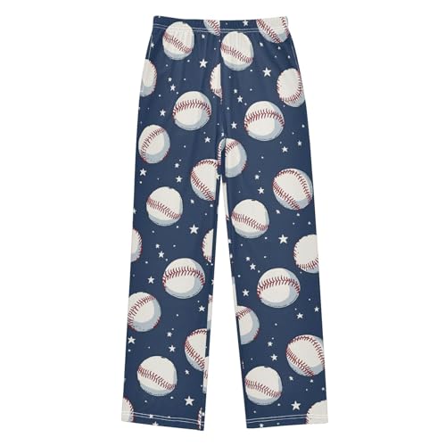 Baseball Pattern Cute Pajama Pants, Soft Sleepwear Lounge Pants Pajama Pj Bottoms for 6-14 Years
