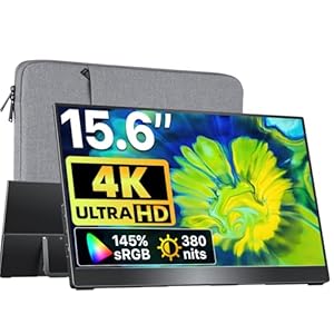 VisionOwl Monitor portátil de 15.6 pulgadas 4K UHD 145% sRGB segunda pantalla, USB-C HDMI HDR FreeSync Monitor de viaje para laptop, MacBook, PC, PS5, Xbox, montaje VESA, con altavoces, soporte