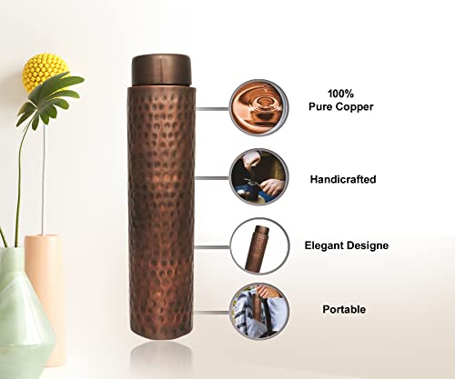 Image of Tambra Copper Bedroom Jar with Inbuilt Glass | Diamond Design | Handcrafted, Leakproof, Jointless | Ayurvedic Benefits, Antioxidant Properties | 1200 ml (Pack of 2)