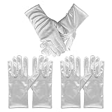 NITAIUN 2 Paar Kurze Satinhandschuhe, 1920s Handschuhe für Damen Seidenopernhandschuhe Satin Handschuhe Kurze Klassische Kostüm Handschuhe Party Halloween Kostüm Handschuhe (Weiß)