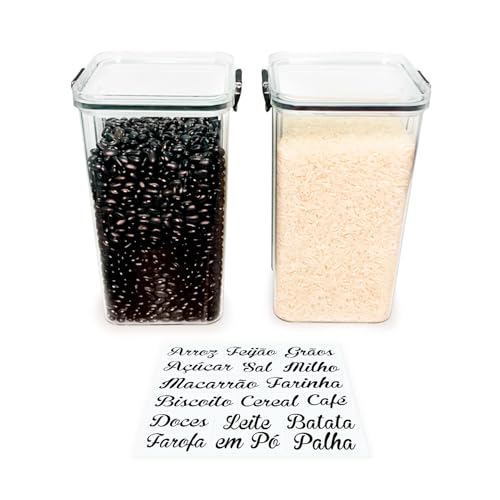 Kit 2 Pote de Mantimentos Quadrado Acrílico Slim 1,45 Litros Tampa com Trava