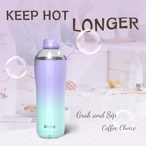 Image of Insulated Water Bottle for Women, 24 oz Stainless Steel Water Bottles, Double Walled, 2 Lids (Chug & Tumbler) - Hydrate & Caffeinate,Available Gift Wrapping