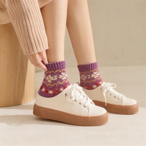 Image of Winter Women Socks 5 Pairs Vintage Wool Casual Thermal Crew Socks