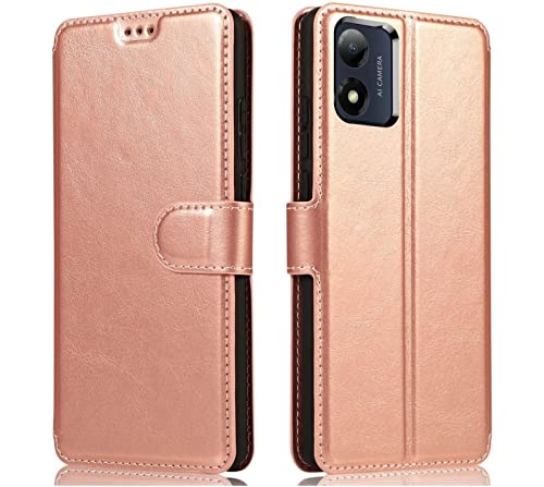 NWNK13 For Motorola Moto E13 Case Leather Wallet Book Flip Folio Stand View Phone Cover with Card Slots Kickstand for Motorola E13 (Rose Gold