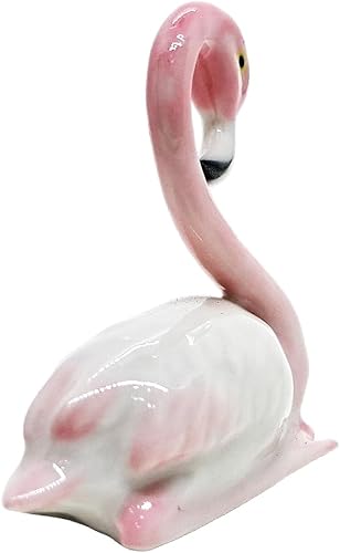 Miniatura 7 de WitnyStore Pequeña figura de pájaro flamenco sentado de 1 pulgadas de largo, rosa y blanco, hecha a mano, pintada a mano, pájaros de cerámica,