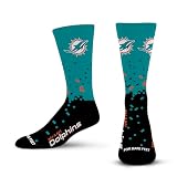 For Bare Feet - Officially Licensed NFL Spray Zone Crew Socks Men's Size Large 10-13 (US, Alpha, Large, Regular, Regular, Miami Dolphins)