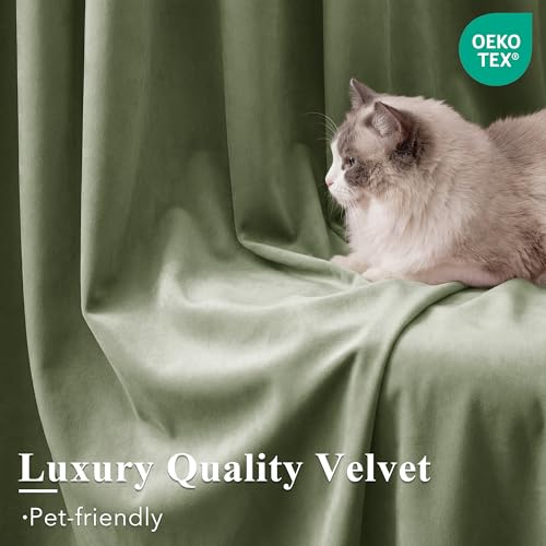 Image of Sage Green Velvet Curtains Farmhouse for Bedroom, W52xL102, 2 Panels | Back Tab, Room Darkening, 300GSM Soft Velvet, Privacy Door Curtains for Living, Dining Room, Holiday, Chrismas, Home Decor