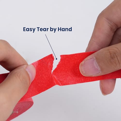 Image of Adhes No Residue Red Masking Tape, 6 Rolls x 2 Inch x 55 Yards, Clean Removal Painter's Tape for Painting, Labeling, Marking, Easy Tear, UV-Resistant