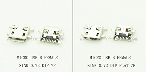 Gimax 1000PCS 7Pin Micro USB connector Phone Tail Charging Socket B type Female Jack PCB Board Sink 0.72 DIP Warp/Flat Mouth - (Color: FLAT MOUTH, Package: 1000PCS REEL PACKING)