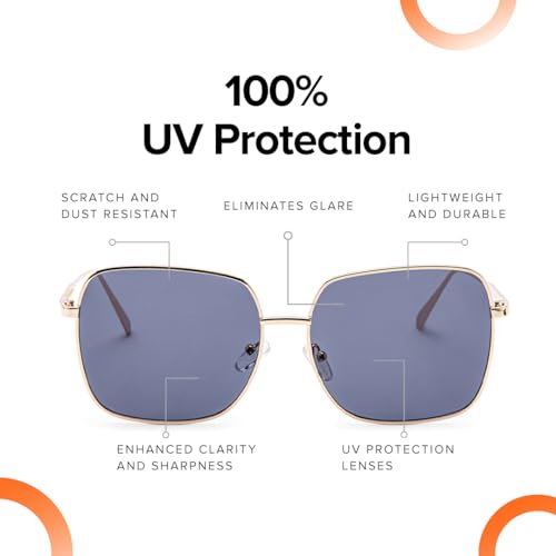 Image of Intellilens | Branded and Stylish Sunglasses | 100% UV Protected | Light Weight, Durable, Premium Looks | Men & Women | Black Lenses | Square | Medium
