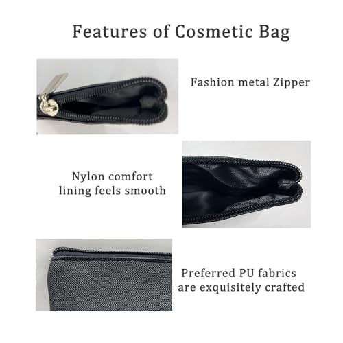 Small Makeup Bag for Purse, Travel Makeup Bag with Zipper, Pu Leather Makeup Pouch, Cosmetic Bags for Women,Travel Make Up Bag (1, Black)2