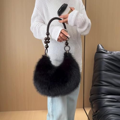 Women Fuzzy Shoulder Bag Fluffy Chain Soft Crossbody Tote Bag Top Handle Handbag Simple Purse Casual Ladies Satchel2