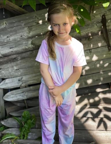Image of Flypigs Girls Clothing Sets Tie Dye 2 Piece Outfits Short Sleeve Twist Front Tops and Sweatpants Sportswear Tracksuits