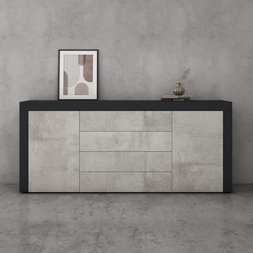 Buffet commode 167 cm soft-close gris/noir doporro