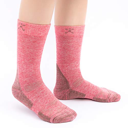 76% Merino Wool Hiking Socks Outdoor Thick Thermal Warm Crew Winter Socks For Women 2 Pairs, Pink, US Shoe Size 6-9