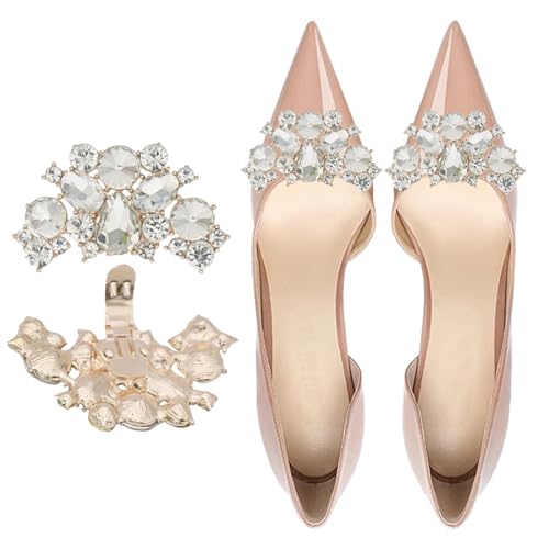 NiceYnn 2pcs Decoration Removable Shoe Buckle, Charms Rhinestone Crystal Pearl Rose Flower Bowknot Shoe Clips for Women Lady Girls Bridal Wedding Party Purse Gold #A