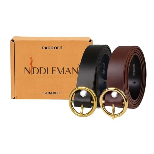 Image of Women's Vegan Leather Belt with Round Metal Buckle | 120 CM Length, 2.5 CM Width | Lightweight, Matte Finish Casual & Formal Belt