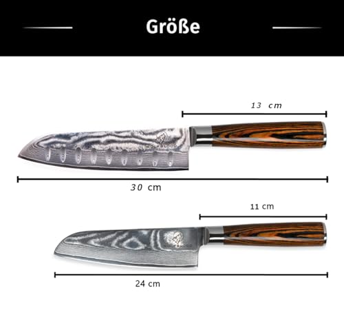 Damastmesser-Set Wolfblood 2er mit 30cm und 24cm Santoku-Klingen