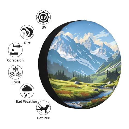 Image of KiuLoam Mountain Landscape Nature Blue Green Spare Tire Cover Waterproof Dust-Proof Universal Sunscreen Wheel Tire Covers Fit for Trailer, RV, SUV and Many Vehicle 14 Inch