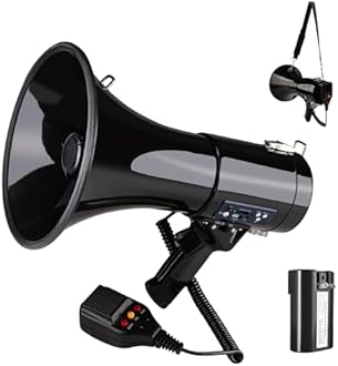 50 Watt Professional 15" Large Megaphone Bullhorn with Detachable Microphone, USB/SD/MMC Reader, AUX Input, Recording and Siren - Perfect for Indoor/Outdoor Sporting Events and Crowd Control
