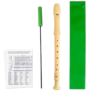 Pack Flauta Dulce Soprano con Limpiador Flauta Escolar, Tabla de Dedos y Funda Flauta Escolar Tipo Estuche de Color Verde. Flauta Escolar Para Principiantes y Niños.