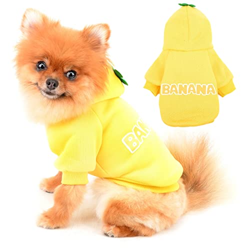 PAIDEFUL Hunde Hoodie HundPullover Chihuahua Kleidung Französische Bulldogge Kleidung Fleece Gefüttert Katzen Bekleidung Warmer Mantel mit Kapuze Winter Welpen Homewear Kaltes Wetter Herbst Gelb M