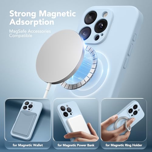 Image of Magnetic for iPhone 16 Pro Max Case, Compatible with MagSafe, [Full Camera Protection][Screen Protector] Silicone Shockproof Protective Phone Case for iPhone 16 Pro Max 6.9 inch, Light Blue