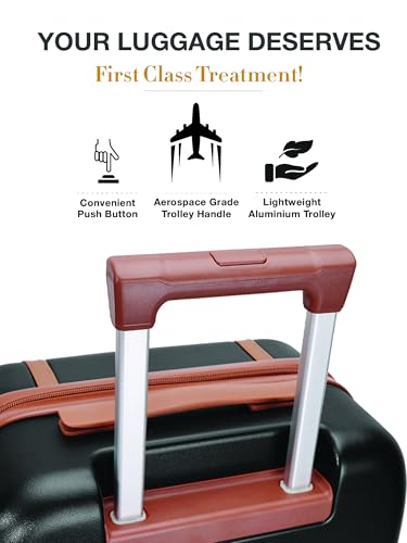Image of FUR JADEN The Wayfarer Polycarbonate Travel Luggage Suitcase with 8 StealthTech Silent Shock Absorbing Wheels, TSA Lock & Aviation Grade Telescopic Trolley (Stark Black, Cabin + Medium)