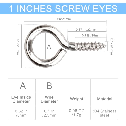 Aovchei YY-005 50Pcs 1 Inches 304 Stainless Steel Eye Screws thumb #2