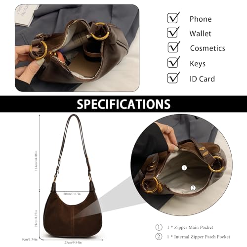 Image of Suede Bags for Women Trendy Suede Purses Hobo Half Moon Crossbody Bag