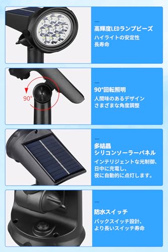 DODOGOD ソーラーライト ソーラーライト 屋外 3段階の明るさ調整 自動点灯/消灯 地面挿入 壁掛け式 ソーラースポットライト 配線不要 自動点灯 超明るい 装置簡単 IP65防水 防犯防災 庭園灯 芝生 駐車場 家の前 歩道 植栽 (ホワイト, 2個セット) [5]