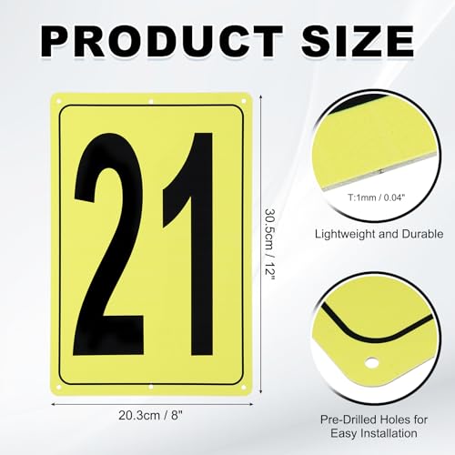 Placa número 21 de metal rectangular letrero de aluminio amarillo para exterior e interior 2