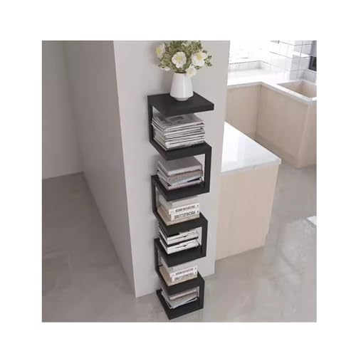 Estantería cuadrada abierta de metal, estantería esquinera multicapa, estante de almacenamiento de pie, para el hogar, oficina, sala de estar, baño (negro, 25 x 25 x 119 cm)