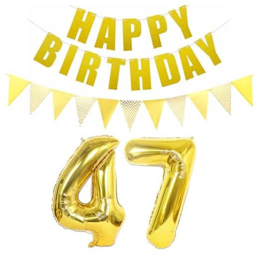 Globos con número 47 dorado, guirnalda de feliz cumpleaños y pancarta de 47 cumpleaños, decoración para mujer, hombre, 47 años, cumpleaños