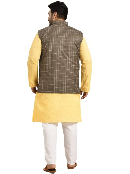 Image of SOJANYA (Since 1958) Men's Silk Blend Dark Green Kurta & Silk Blend Nehrujacket With Off White Churidar Pyjama Set