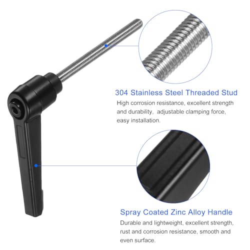 Image of uxcell 2pcs Clamping Lever Handles, M5 x 60mm 304 Stainless Steel Threaded Male Stud, Adjustable Handles Locking Quick Release Ratchet Push Button Bolt Knobs, Black