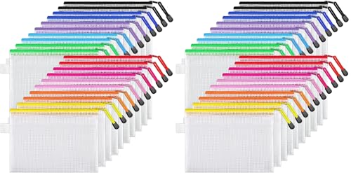 Image of JARLINK 40 Pack 10 Colors Zipper Mesh Document Pouch, 6x9 Inch /A5, Plastic Water-Resistant File Bags, for School Office Supplies, Cosmetics Travel Storage, Assorted Color
