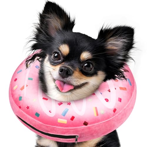 Image of Inflatable Dog Pillow Cone Collar After Surgery, Donut Soft Neck Cone for Chihuahua Pomeranian Small Dogs, etc, Recovery E Collar to Stop Licking Pink