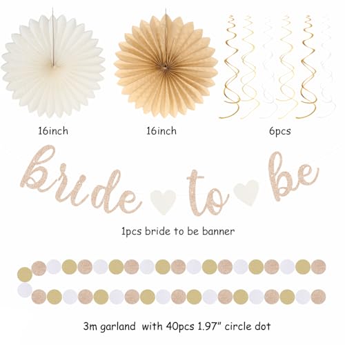 Image of Champagne-Gold Beige Fall Boho Bachelorette Party-Decorations - 21pcs Women Bridal Shower Banner Garland,Bride To Be Paper Streamers Lanterns,Flower Tissue Pom Poms Fan Favors Wedding Decor Huglony