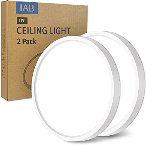 IAB 2 Packs Plafonniers de salle de bain, Plafonnier LED 4000K, 18W Plafonnier Rond 1620LM, IP44 Lampes de salle de bains, 180W équivalent, Plafonnier Encastré Pour Chambre, Cuisine, Bureau, Porche