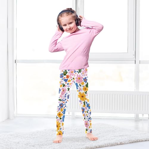Colorful Spring Floral Girls Leggings Ultra Soft Compression Yoga Gym Pants for Kids 4-10T4