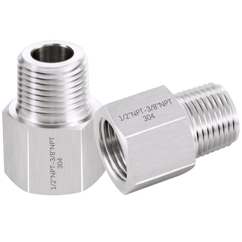 304 Stainless Steel Forged Hex Reducer Adapter, 1/2" NPT Female x 3/8" NPT Male, Stainless Steel Pipe Fitting 2 Pack by Happyreise - Used condition - US$7.20