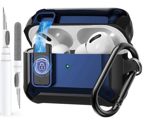 Image of Olytop for Airpods Pro 3 Case with Magnetic Automatic Lock, Rugged Apple Airpods Pro 3rd Generation Cover 2025, Armor Shockproof iPod Pro3 Gen Protective Shell with Carabiner&Cleaner kit, Black /Blue