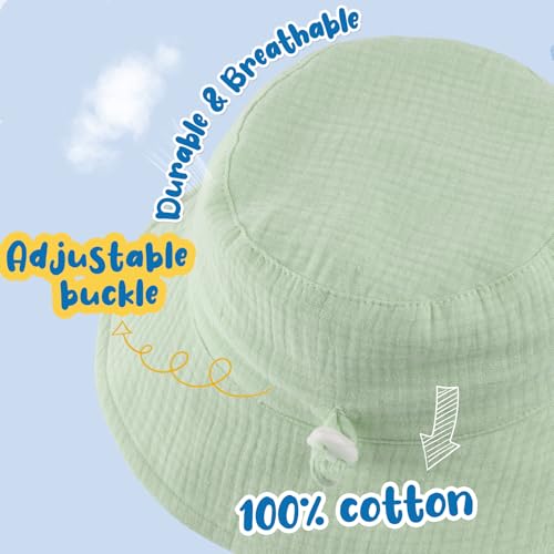 2 Pack Muslin Baby Sun Hat UPF 50+ Sun Protection Baby Bucket Hat with Wide Brim Beach Hats for Boys Girls2