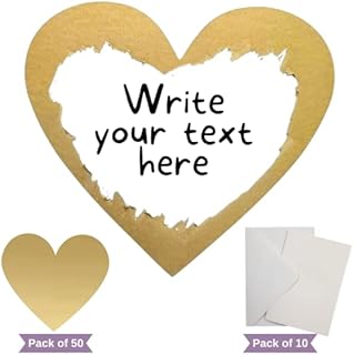50 Scratch Off Heart Stickers  DYI Scratch Off Labels, self-Adhesive Peel and Stick for Cards scrapbooks Games Party Gift Postcard  Gold - 10 A6 Cards and envelopes Set Included  8 x 7cm