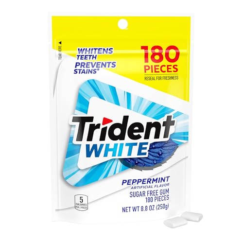 Image of Trident White Peppermint Sugar Free Chewing Gum, 180 Pieces | Perfect for Long Lasting Fresh Breath at School, Work & Travel