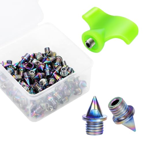Nuolifee 1/4 Inch Track Spikes, 100 Pieces Steel Track Shoe Spikes Replacements and Spike Wrench for Sports Running Track Shoes Golf Spikes