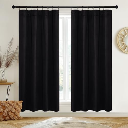 NICETOWN Black Velvet Curtains 52 inches Wide, Bedroom Velvet Blackout Curtain Panels, Solid Heavy Matt Drapes/Window Treatments for Balcony Master Be