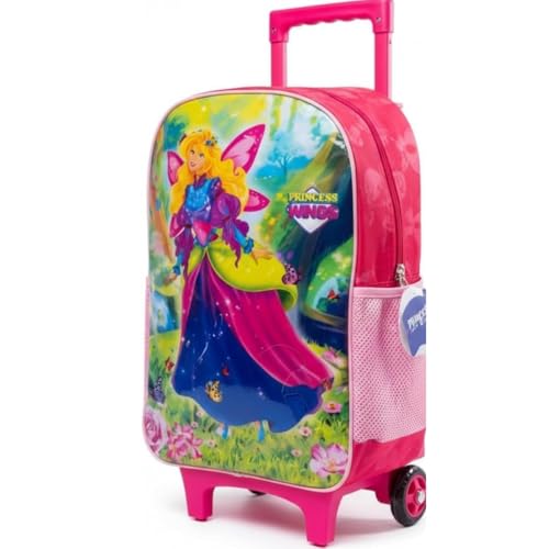 Mochila de Rodinhas Infantil Princess Wings – Estampa de Princesa, Alça Retrátil, Rodinhas Silenciosas, 17 Litros – Rosa